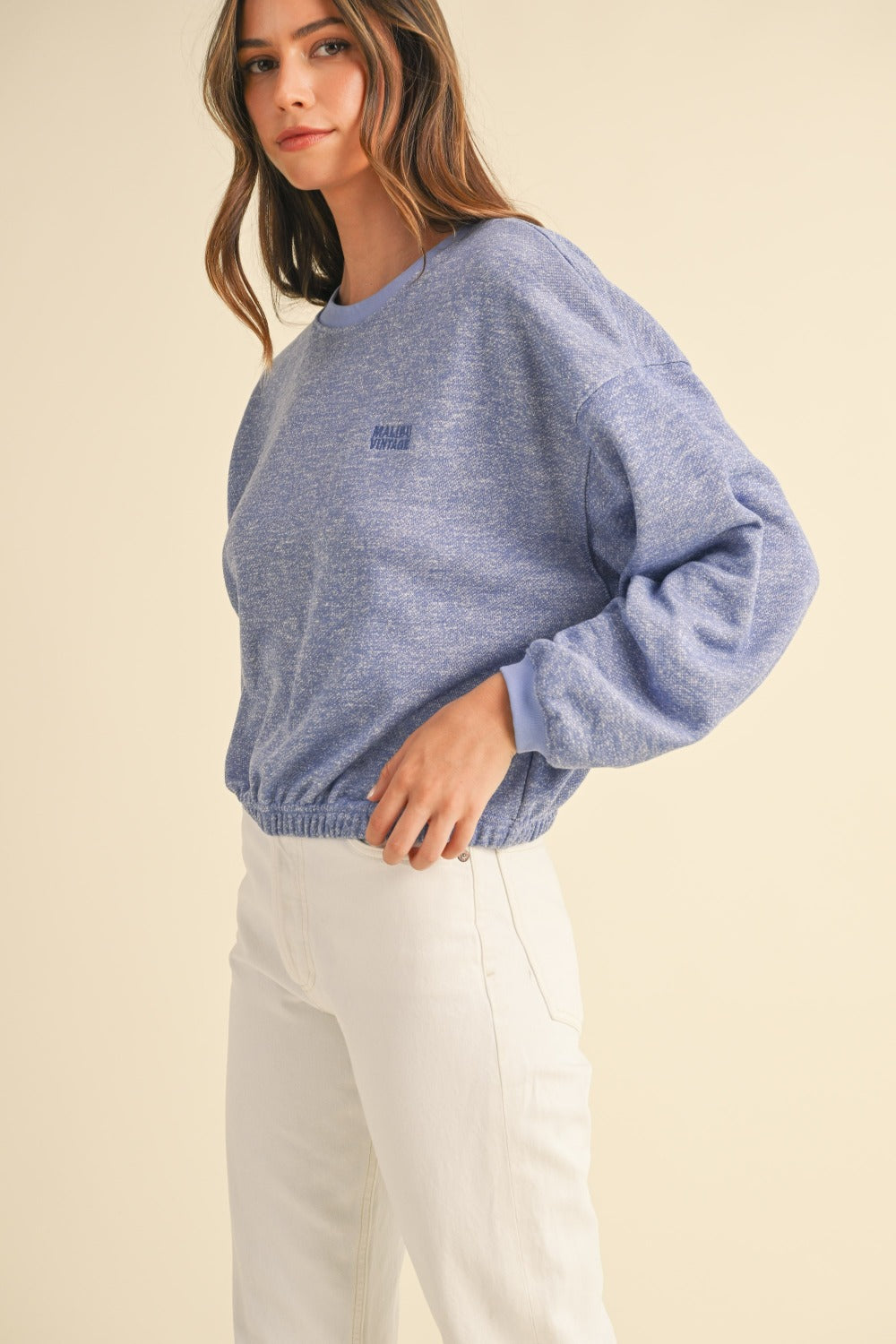 Mable Round Neck Letter Embroidery Crop Sweatshirt - Charming Charlie