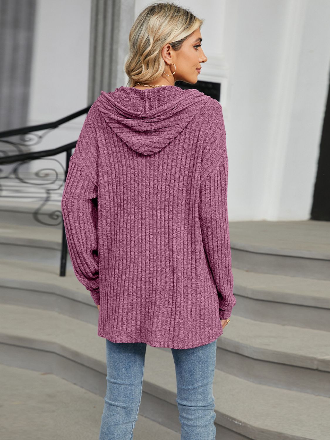 Half Button Long Sleeve Hooded Top - Charming Charlie