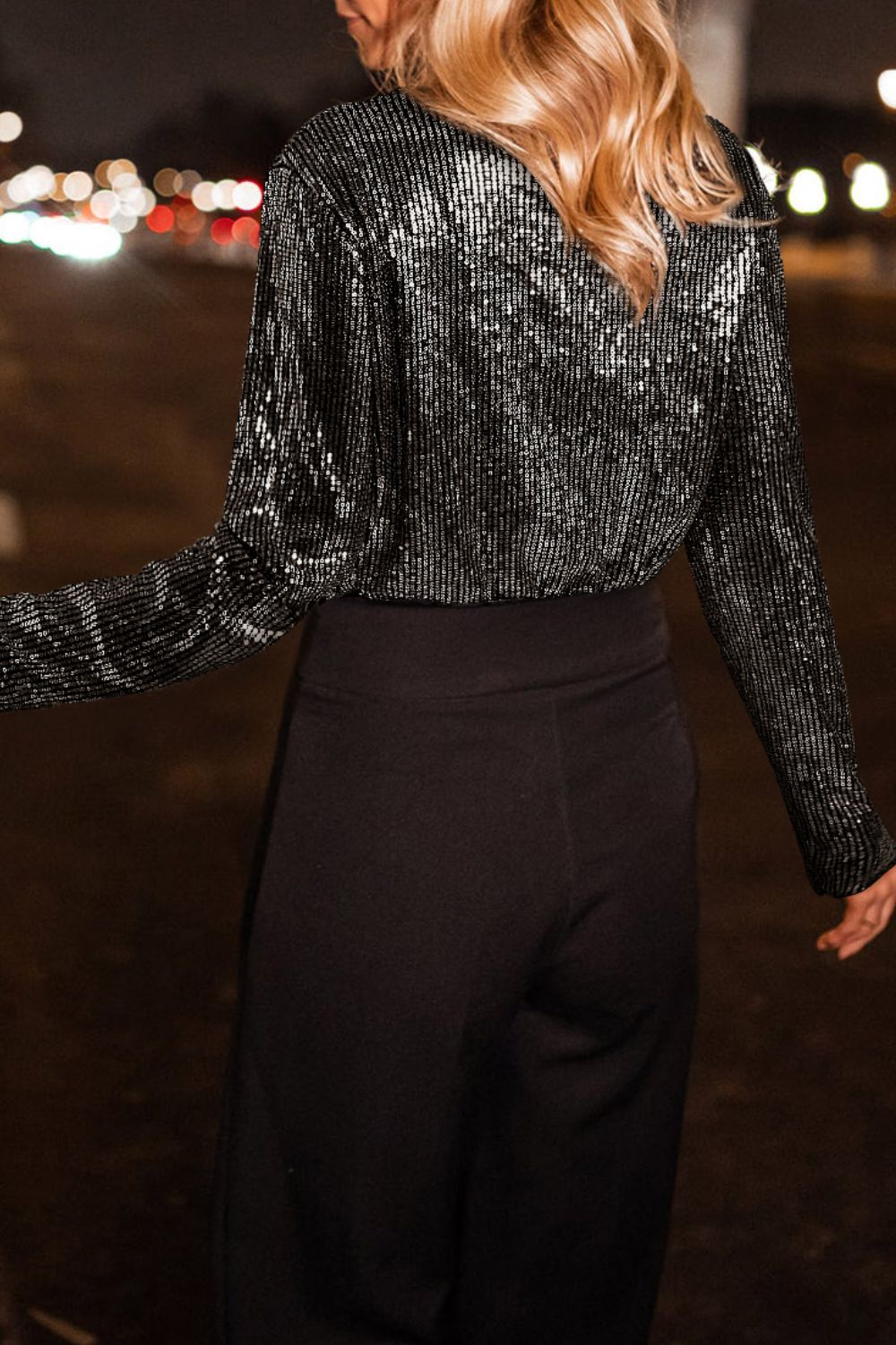 Sequin Surplice Long Sleeve Bodysuit - Charming Charlie