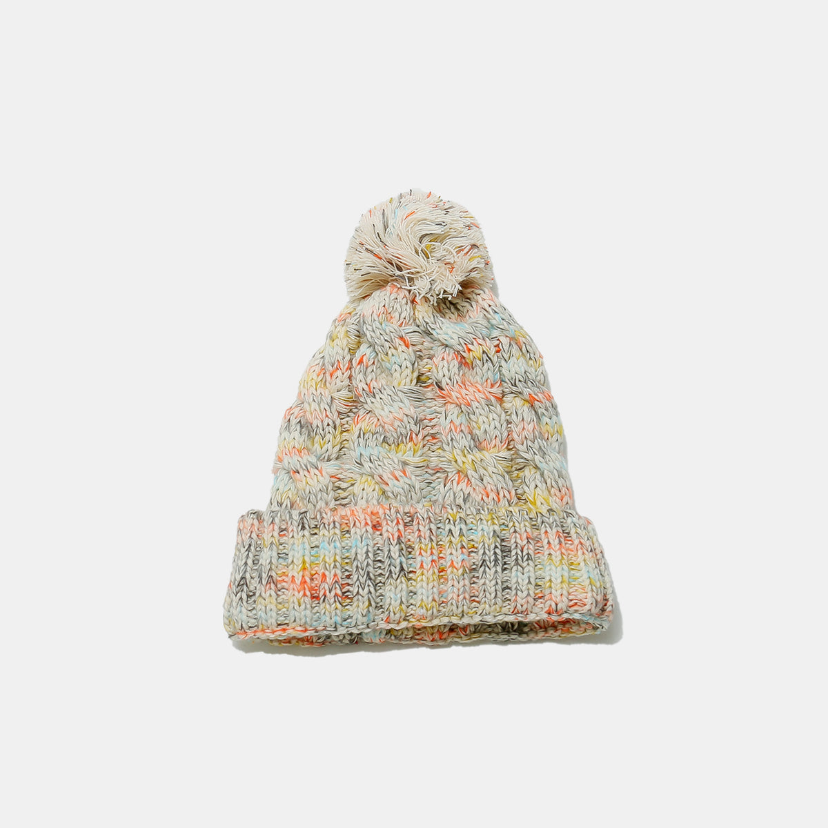 Contrast Cable-Knit Hat with Pompom - Charming Charlie