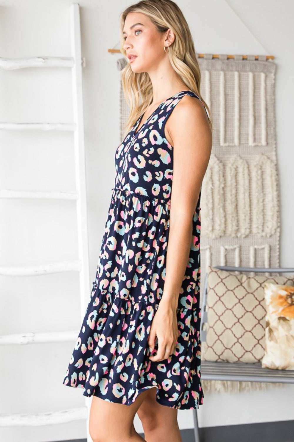 Heimish Full Size Leopard V-Neck Ruffled Tank Dress - Charming Charlie