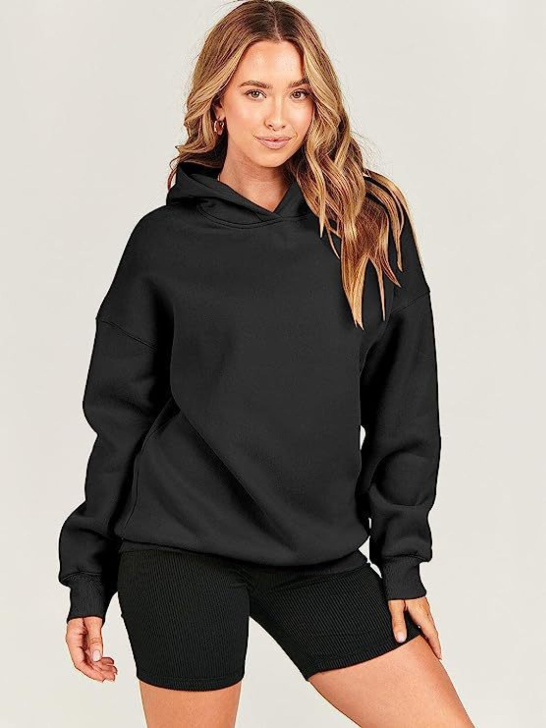Dropped Shoulder Long Sleeve Hoodie - Charming Charlie