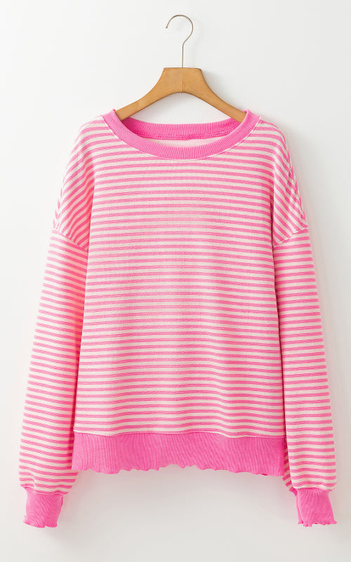 Striped Round Neck Long Sleeve Sweatshirt - Charming Charlie