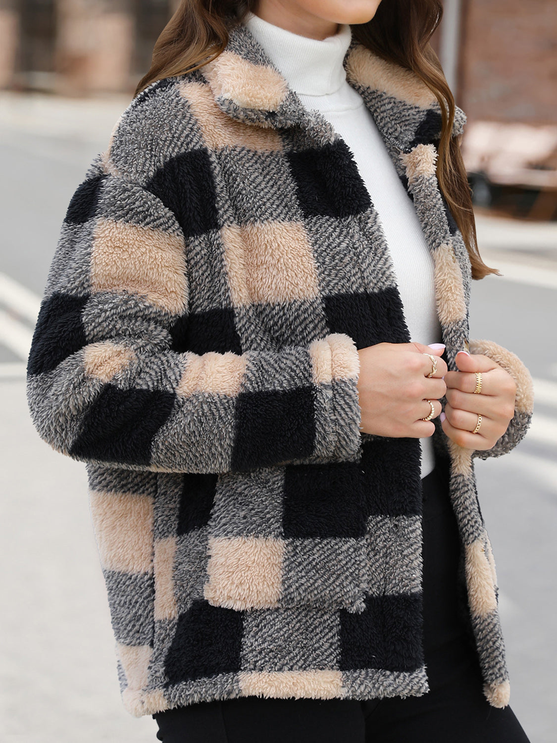Button Up Drop Shoulder Fuzzy Jacket - Charming Charlie