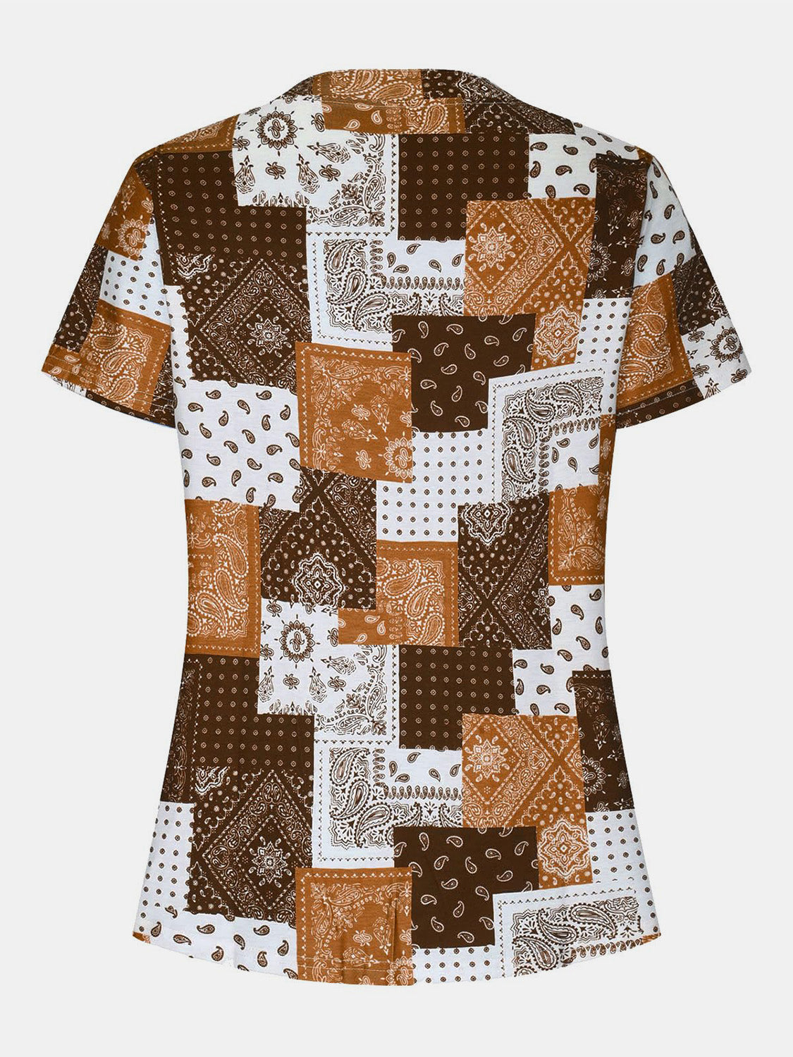 Printed Notched Short Sleeve Blouse - Charming Charlie