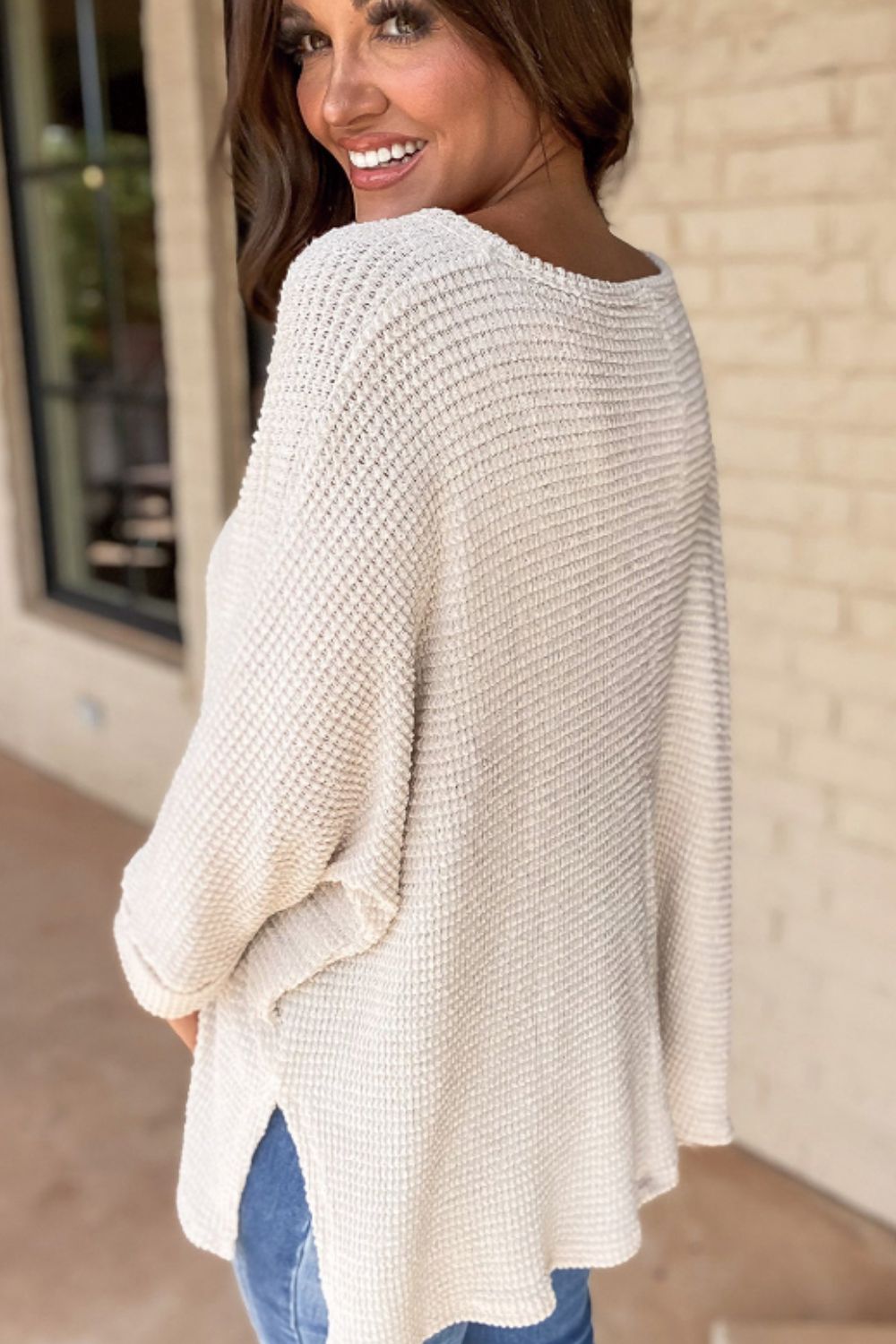 Side Slit V-Neck Long Sleeve Top - Charming Charlie