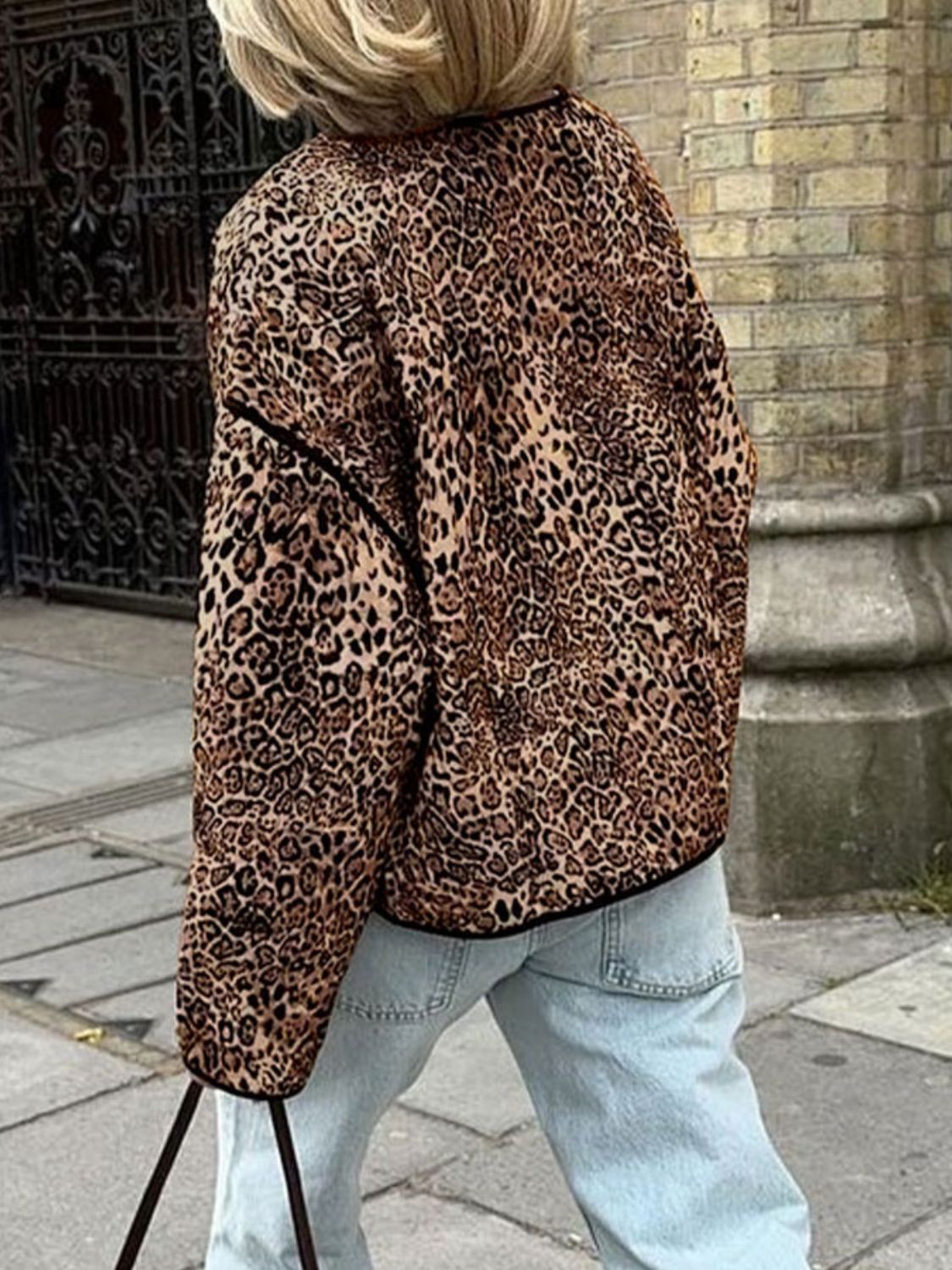 Perfee Leopard Open Front Long Sleeve Jacket - Charming Charlie