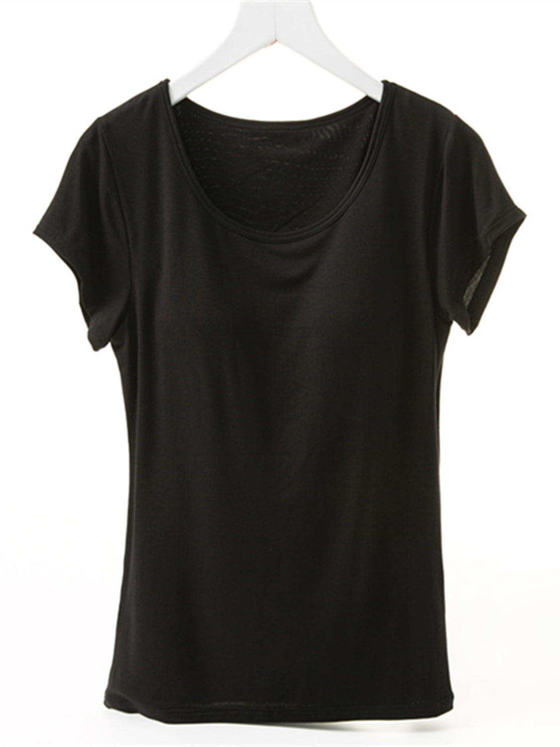 Round Neck Short Sleeve T-Shirt with Bra - Charming Charlie