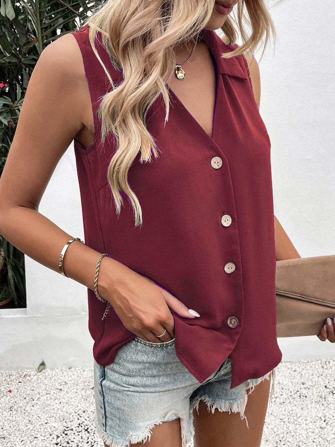 Full Size Johnny Collar Button Up Tank - Charming Charlie