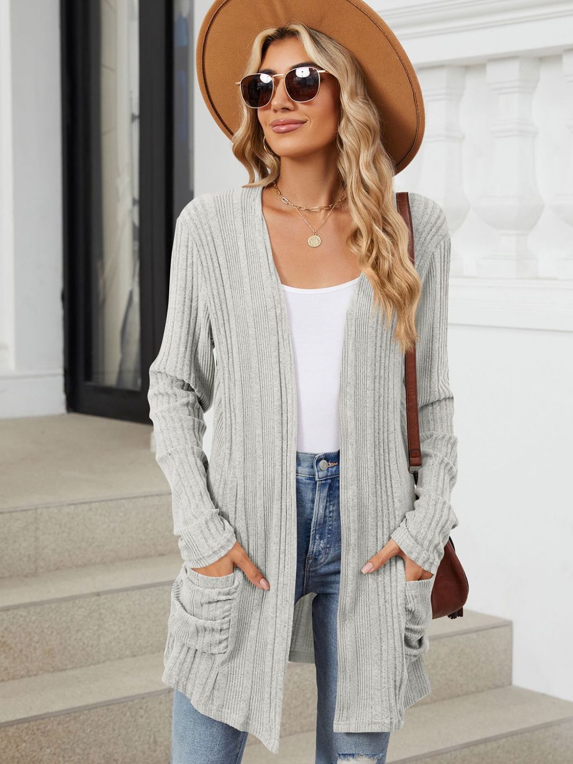 Pocketed Open Front Long Sleeve Cardigan - Charming Charlie