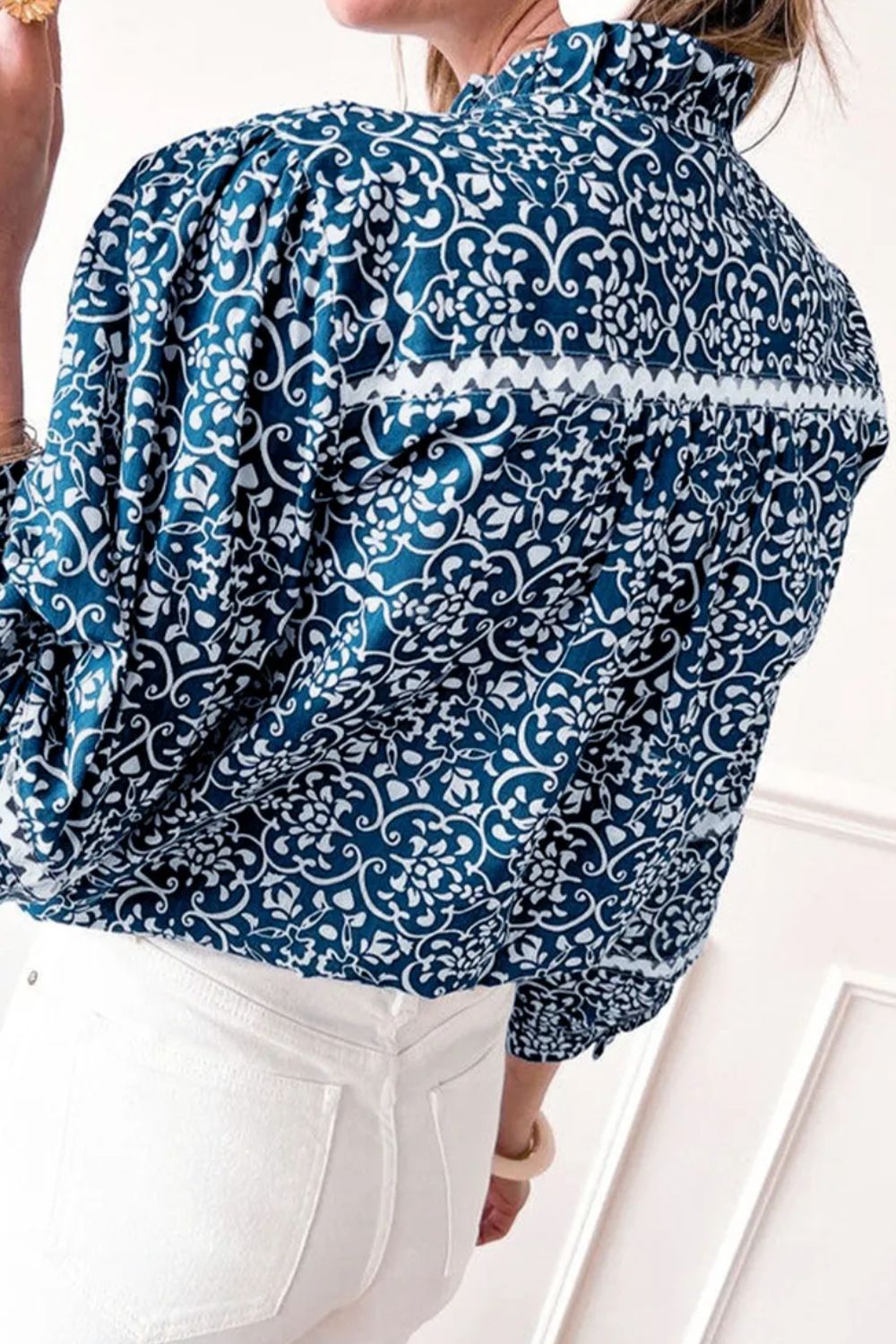 Printed Mock Neck Long Sleeve Blouse - Charming Charlie