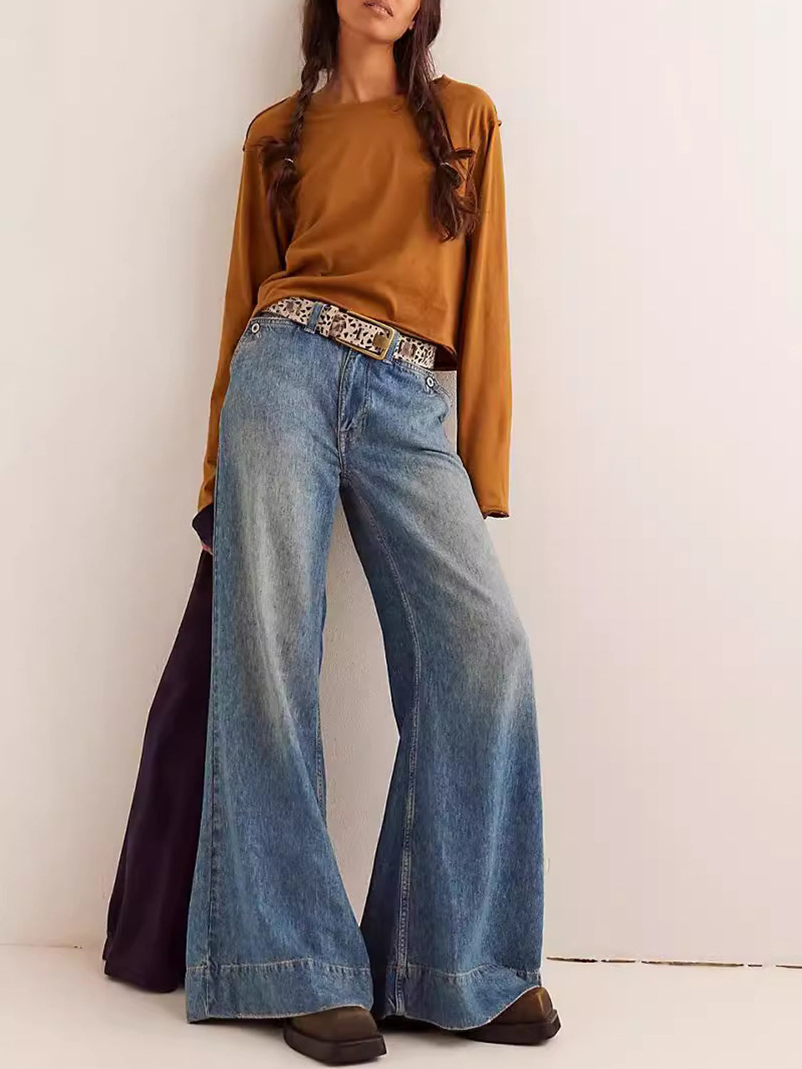 Round Neck Long Sleeve Cropped T-Shirt - Charming Charlie