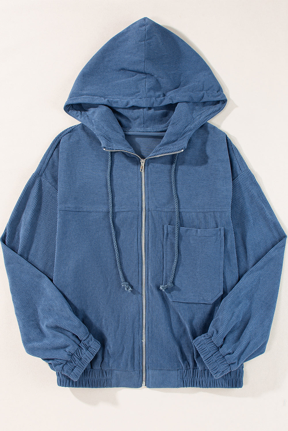 Pocketed Zip Up Long Sleeve Hooded Jacket - Charming Charlie