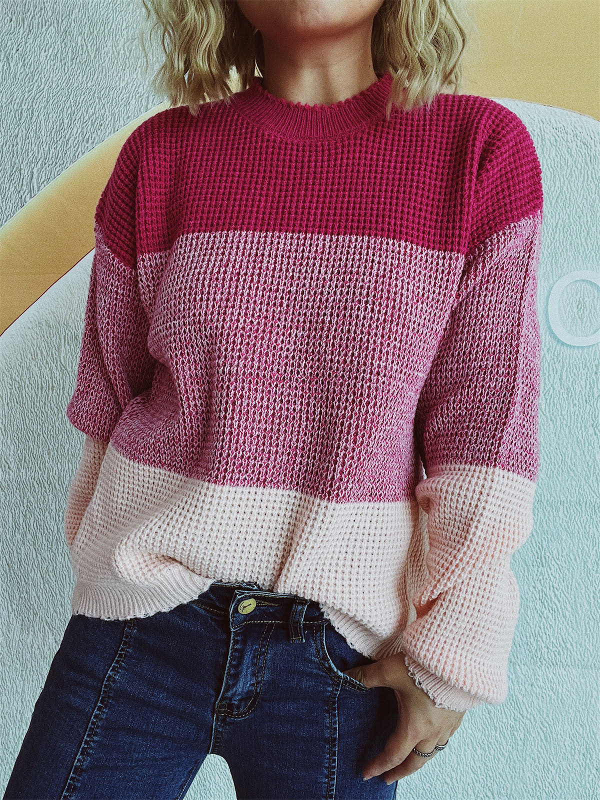 Color Block Long Sleeve Sweater - Charming Charlie