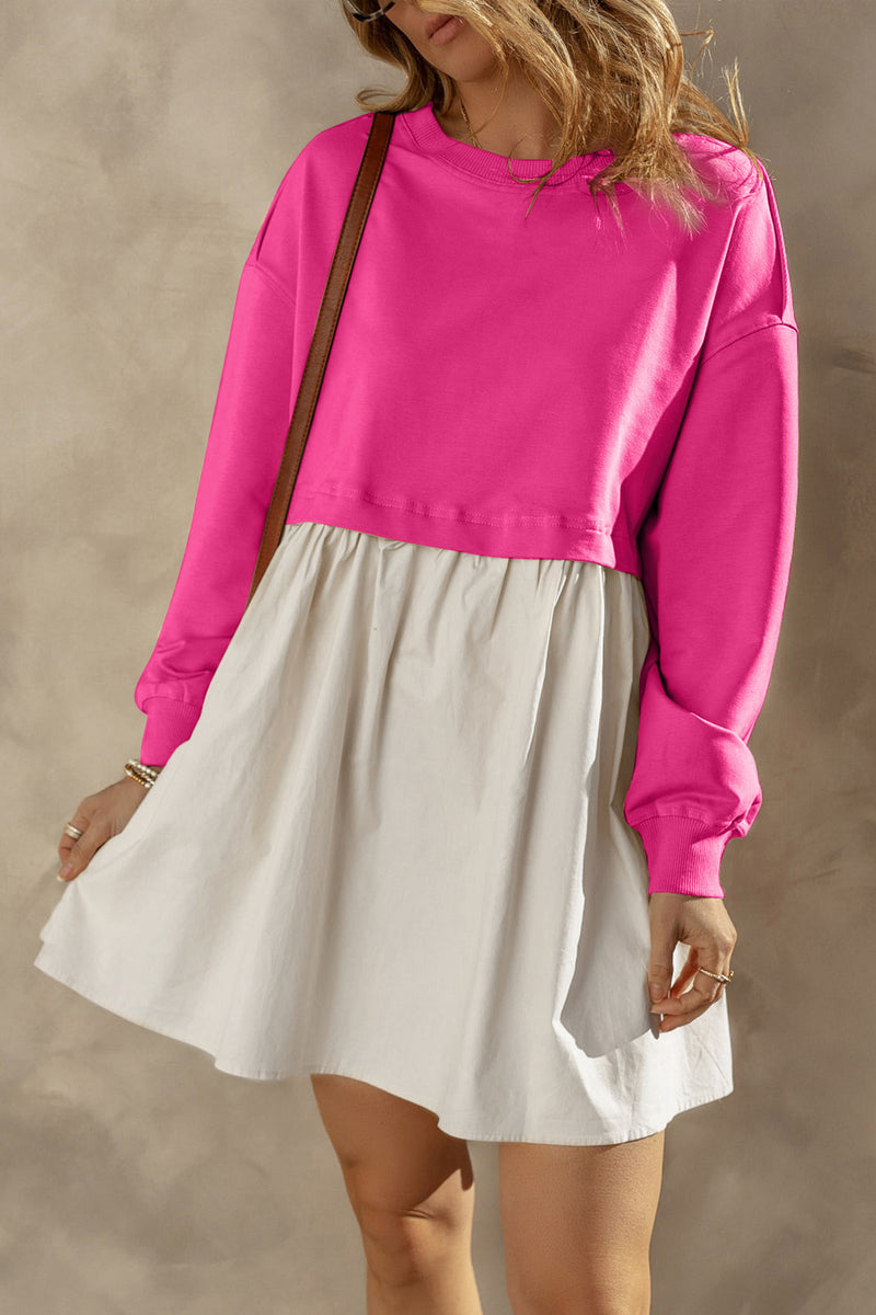 round neck long sleeve mini dress Wholesale MOQ6 Round Neck Long Sleeve Mini Dress