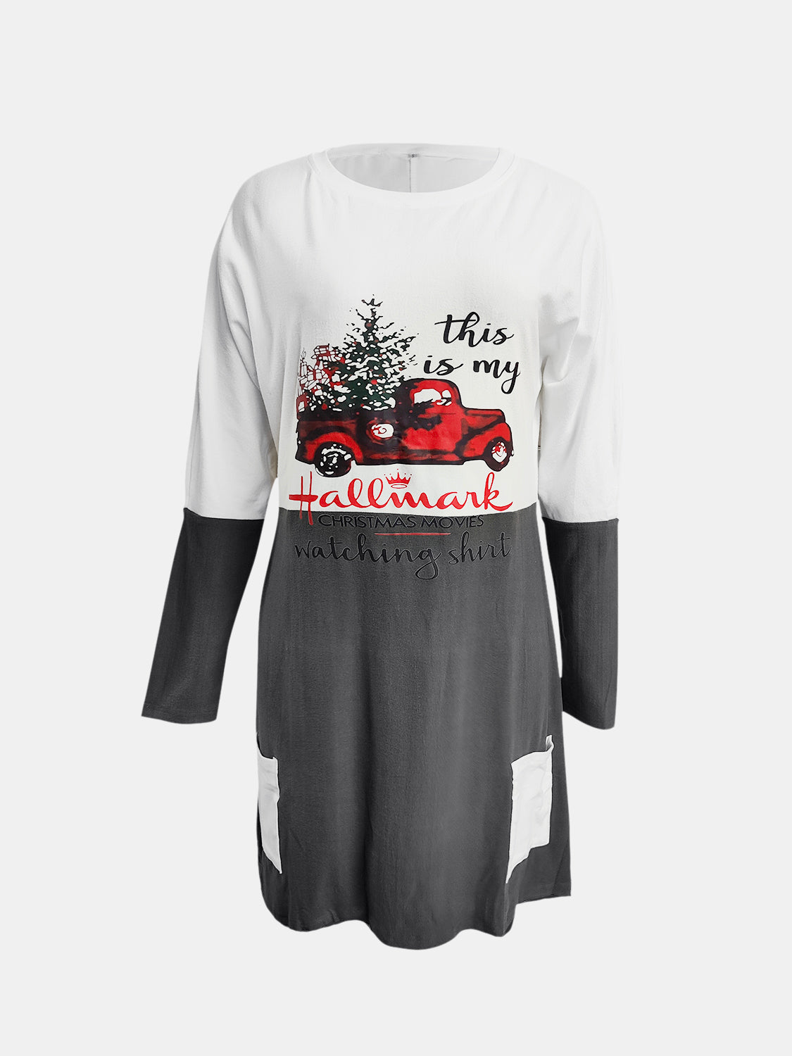 Full Size Graphic Two-Tone Round Neck Long Sleeve T-Shirt - Charming Charlie