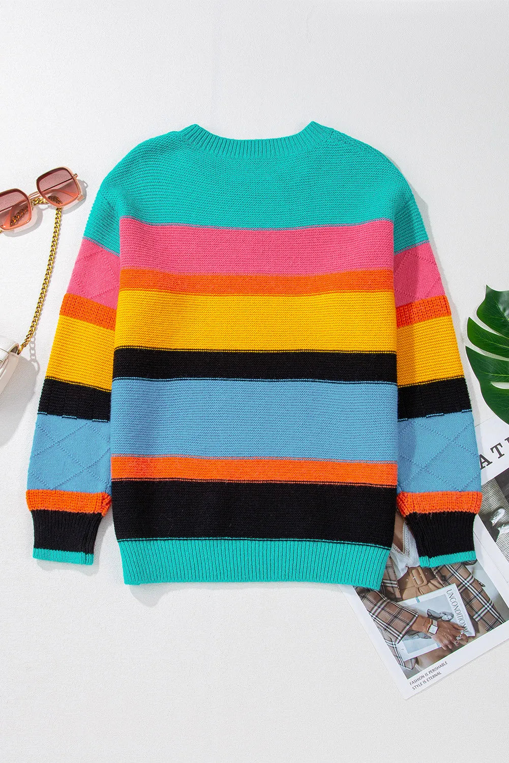 Contrast Round Neck Dropped Shoulder Sweater - Charming Charlie