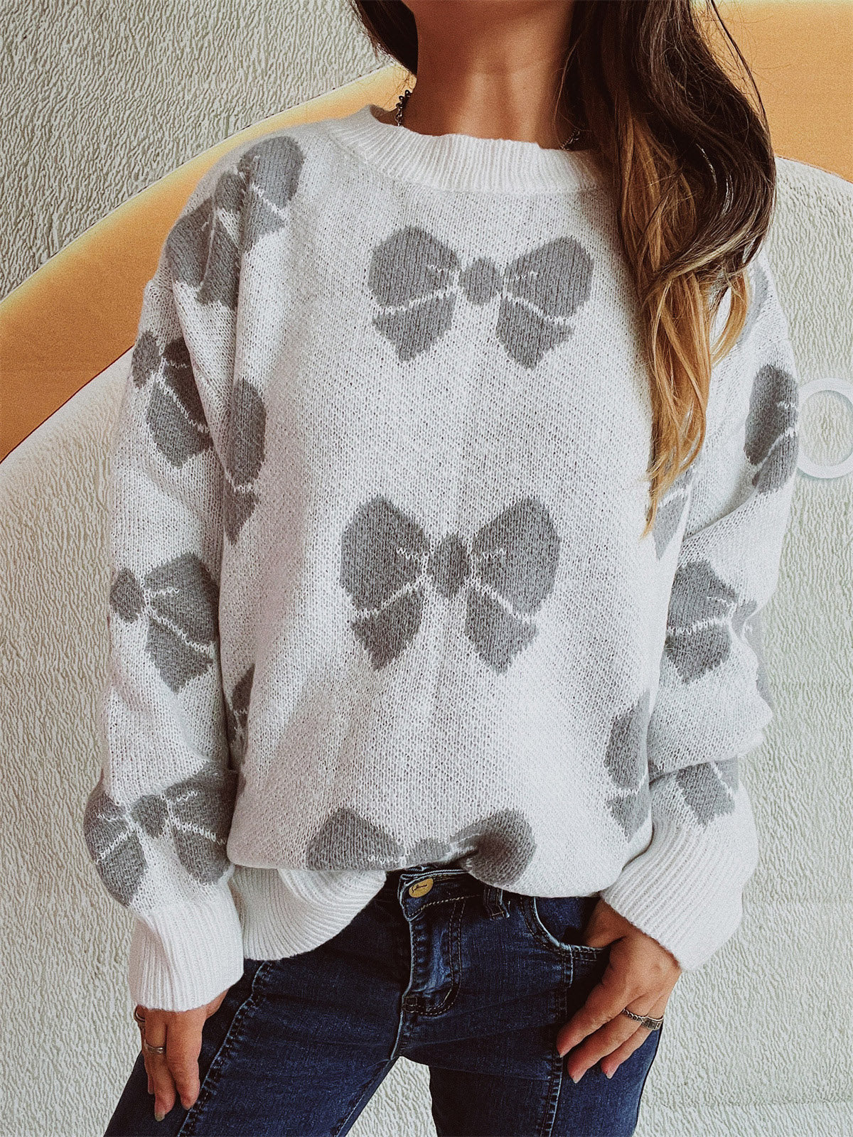 Bow Round Neck Dropped Shoulder Sweater - Charming Charlie