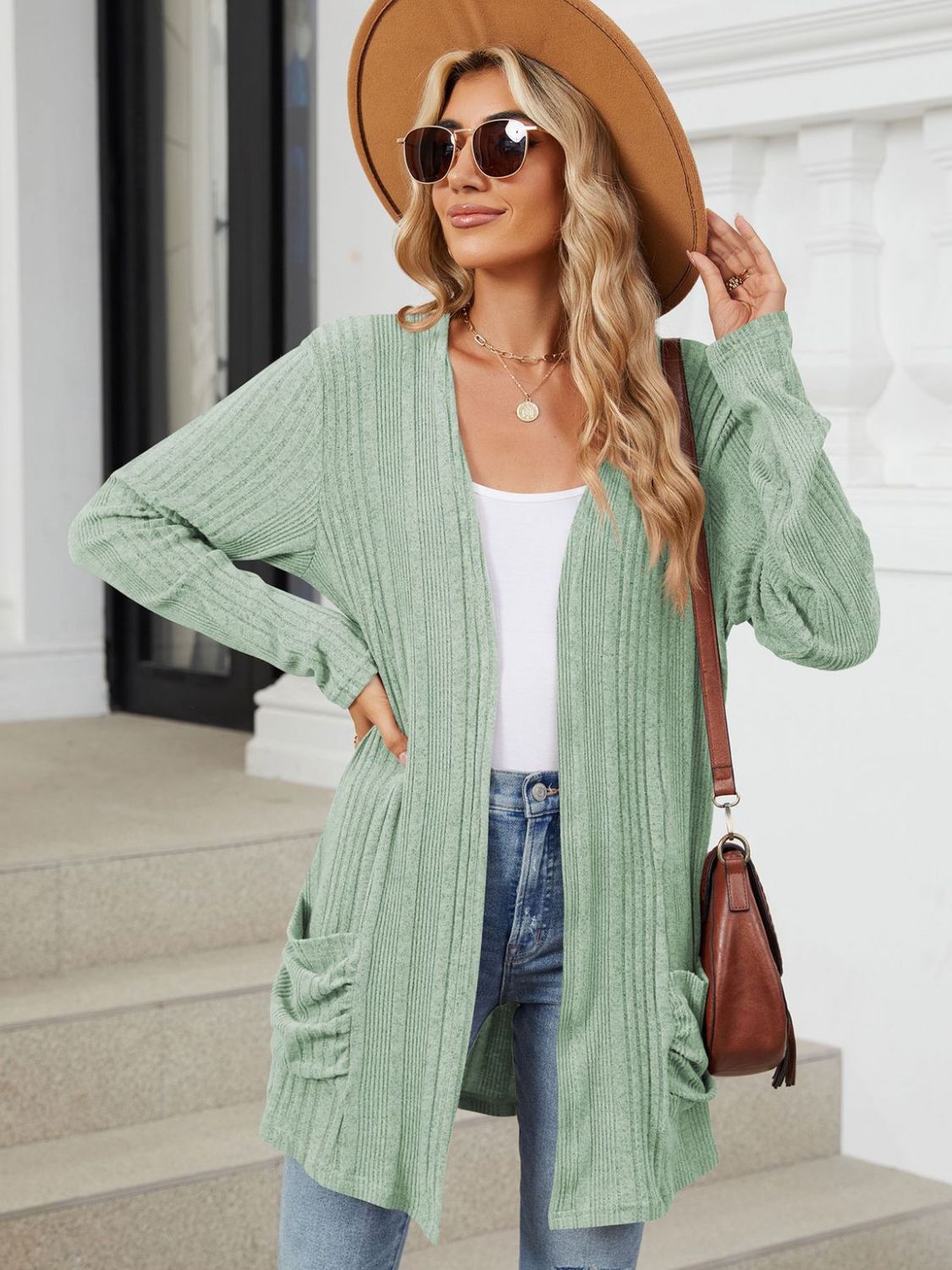 Pocketed Open Front Long Sleeve Cardigan - Charming Charlie
