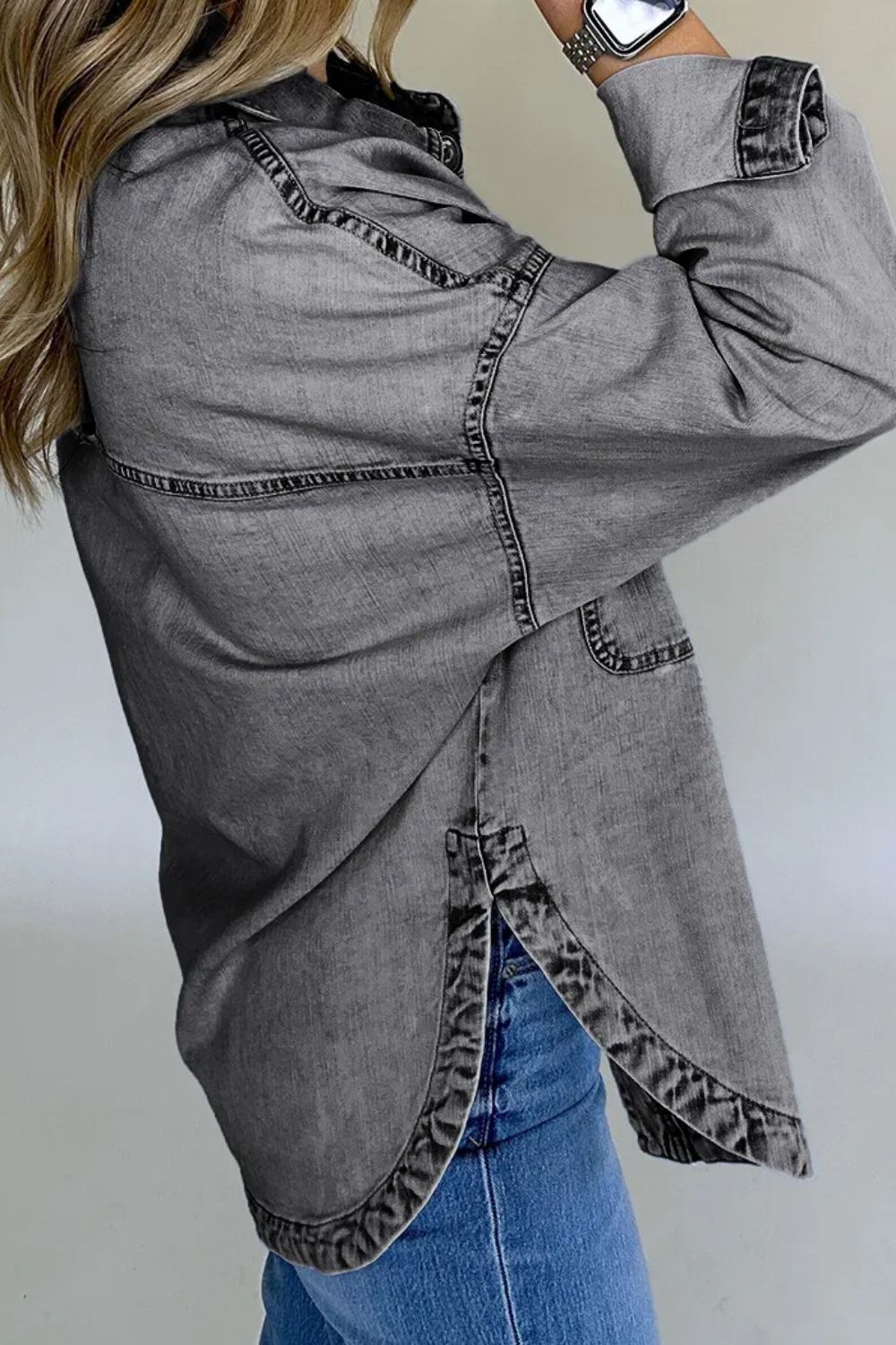 Button Up Long Sleeve Denim Jacket - Charming Charlie