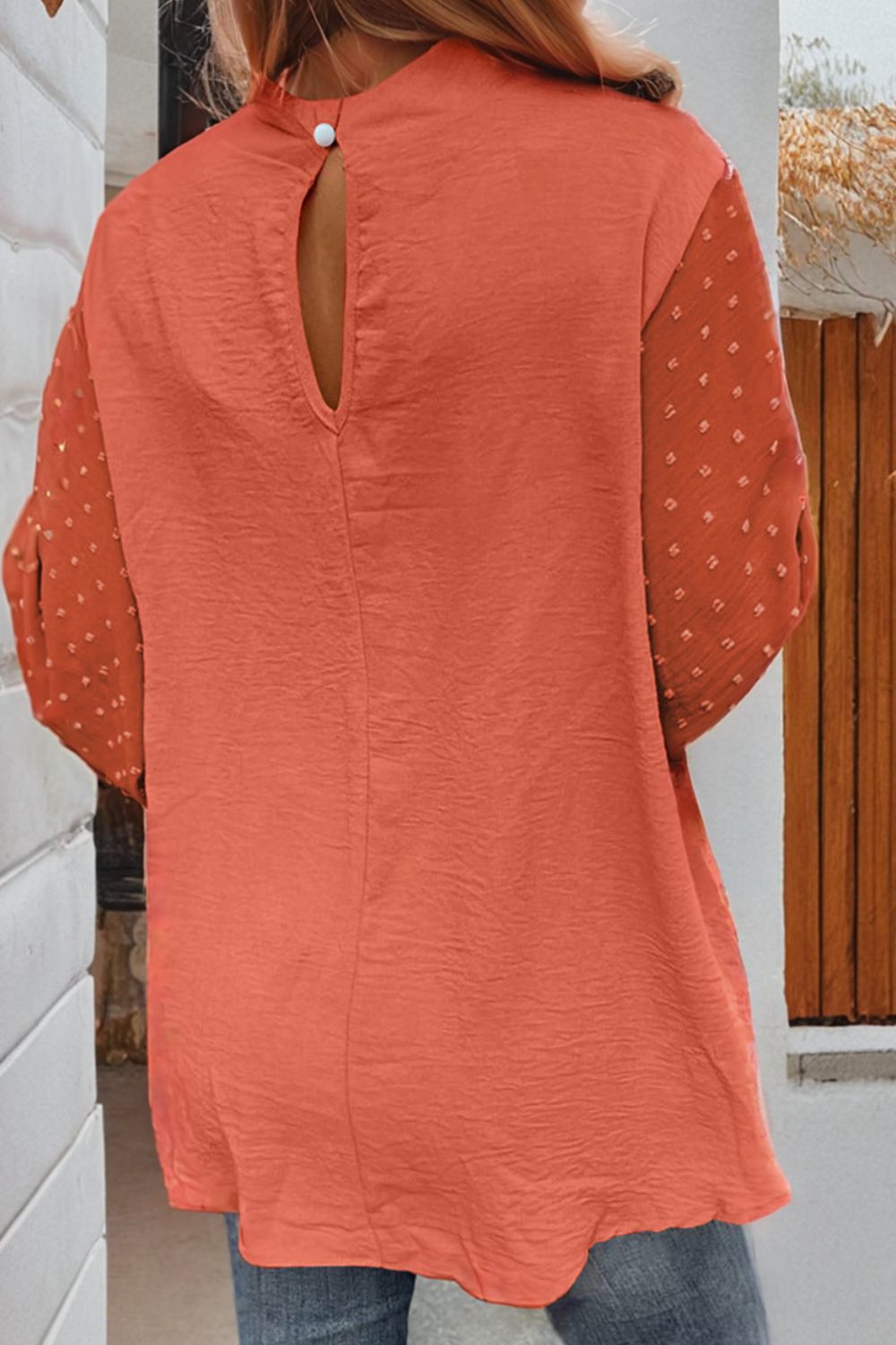 Swiss Dot Mock Neck Balloon Sleeve Blouse - Charming Charlie