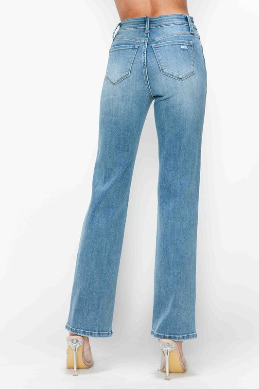 bytos Full Size Distressed High Rise Straight Jeans - Charming Charlie