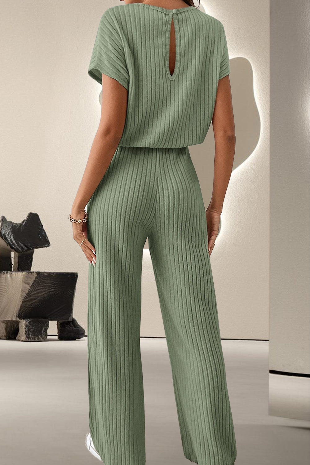 Round Neck Short Sleeve Jumpsuit - Charming Charlie