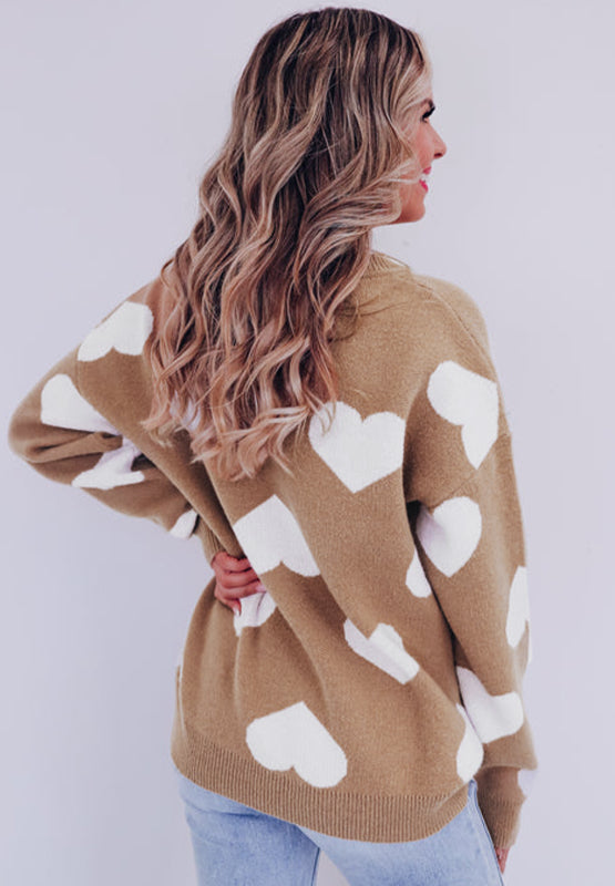 Heart Round Neck Long Sleeve Sweater - Charming Charlie