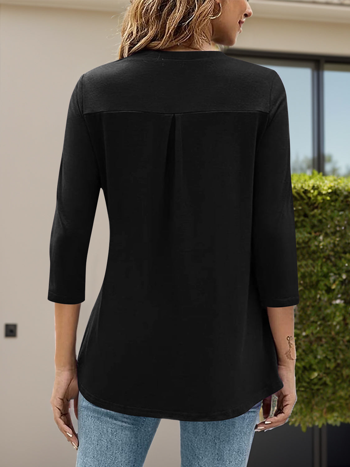 Notched Three-Quarter Sleeve T-Shirt - Charming Charlie