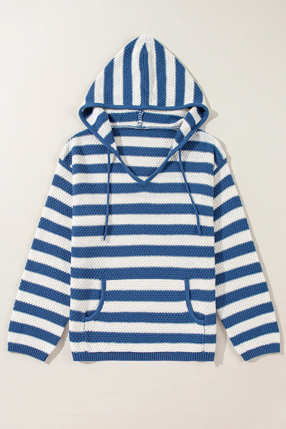 Drawstring Striped Long Sleeve Hooded Sweater - Charming Charlie