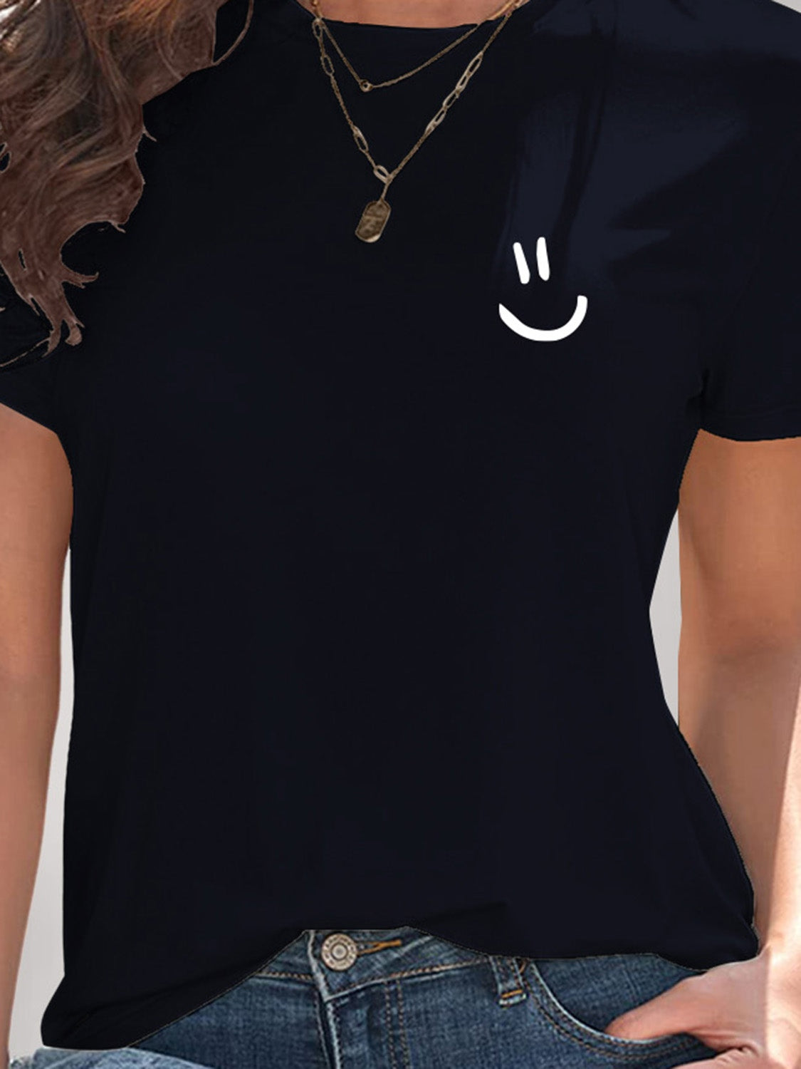 Smile Graphic Round Neck Short Sleeve T-Shirt - Charming Charlie
