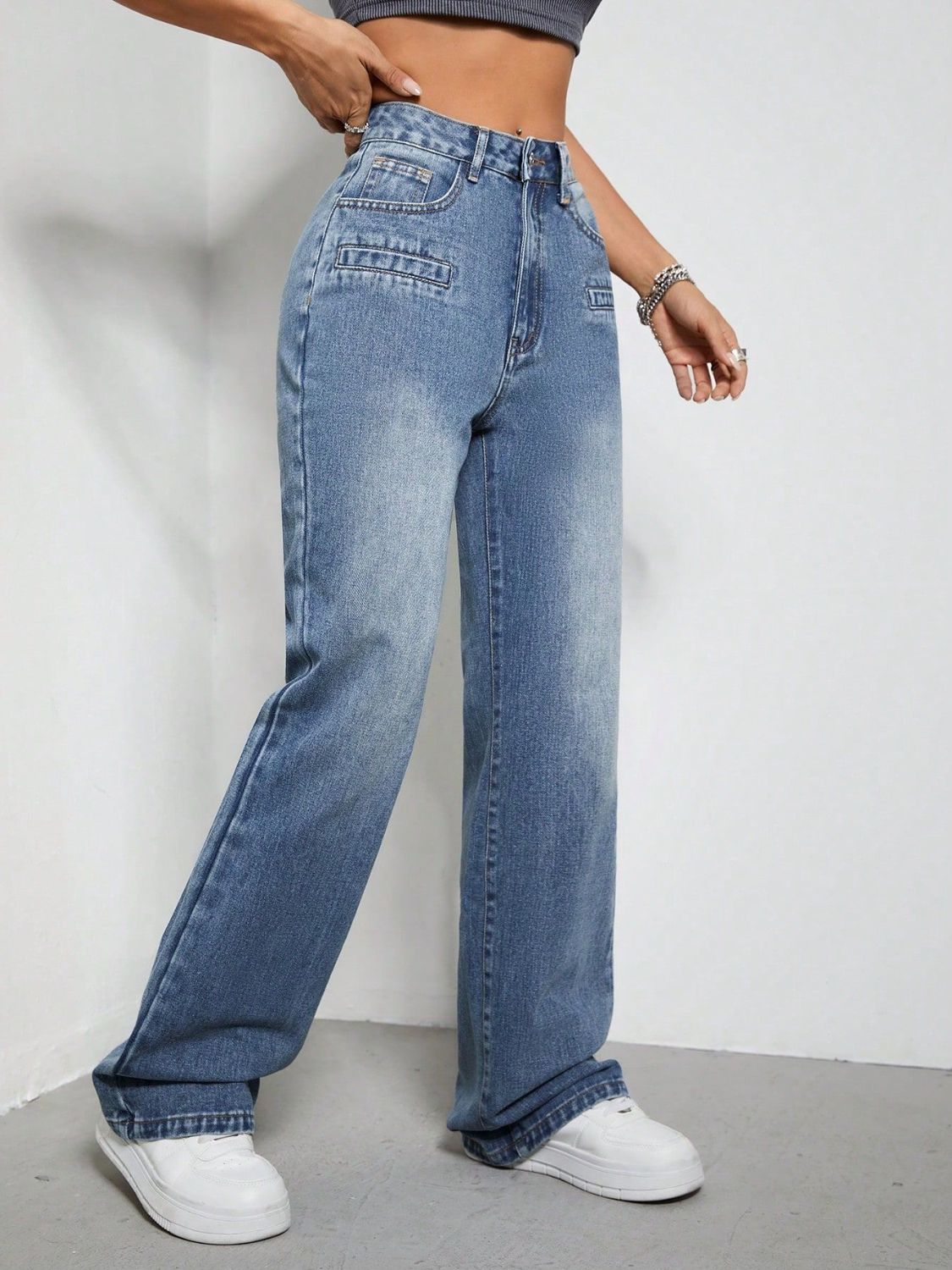 High Rise Wide Leg Jeans with Pockets - Charming Charlie