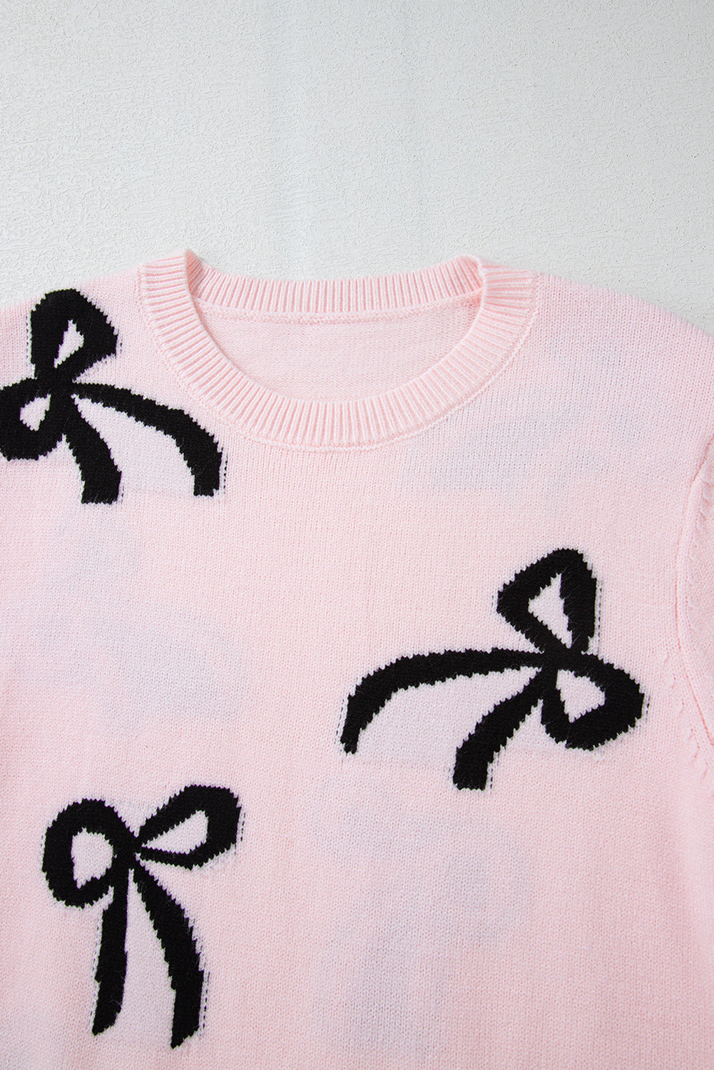 Bow Pattern Round Neck Loose Fit Sweater - Charming Charlie