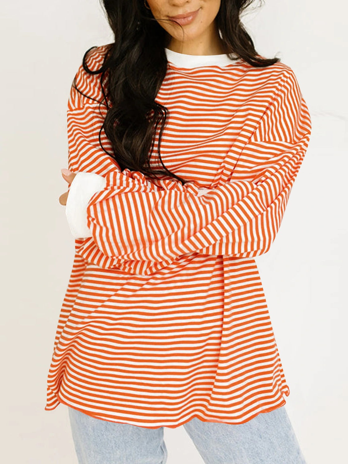Contrast Striped Long Sleeve Sweatshirt - Charming Charlie
