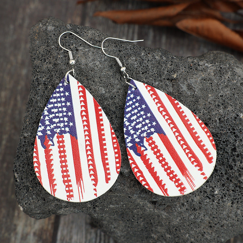 PU Leather US Flag Teardrop Shape Earrings - Charming Charlie