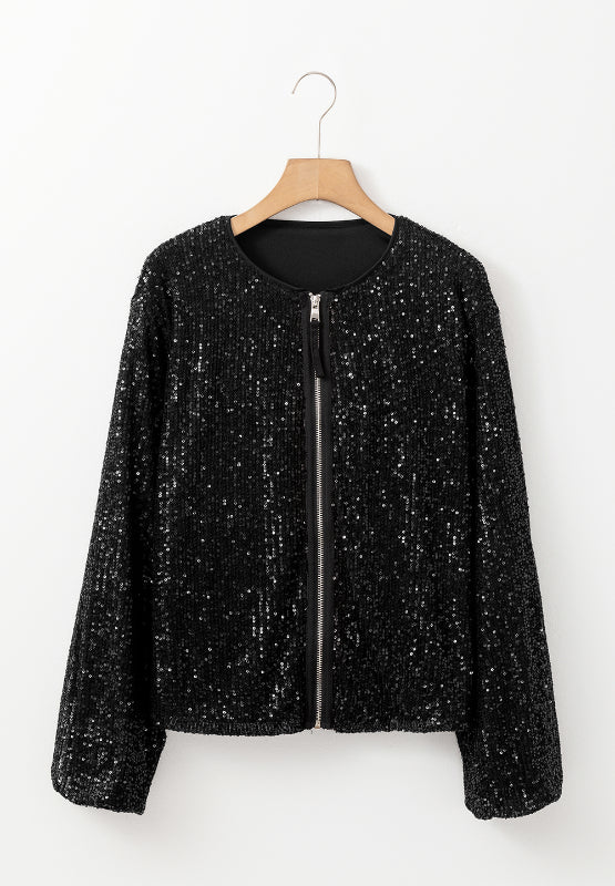 Sequin Zip Up Long Sleeve Jacket - Charming Charlie