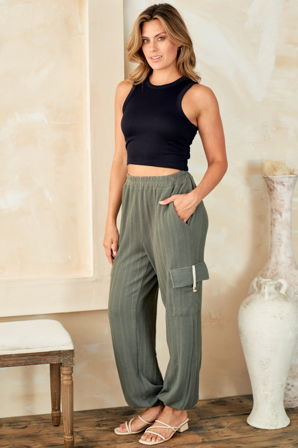 Hailey & Co Textured Rib Cargo Pants - Charming Charlie