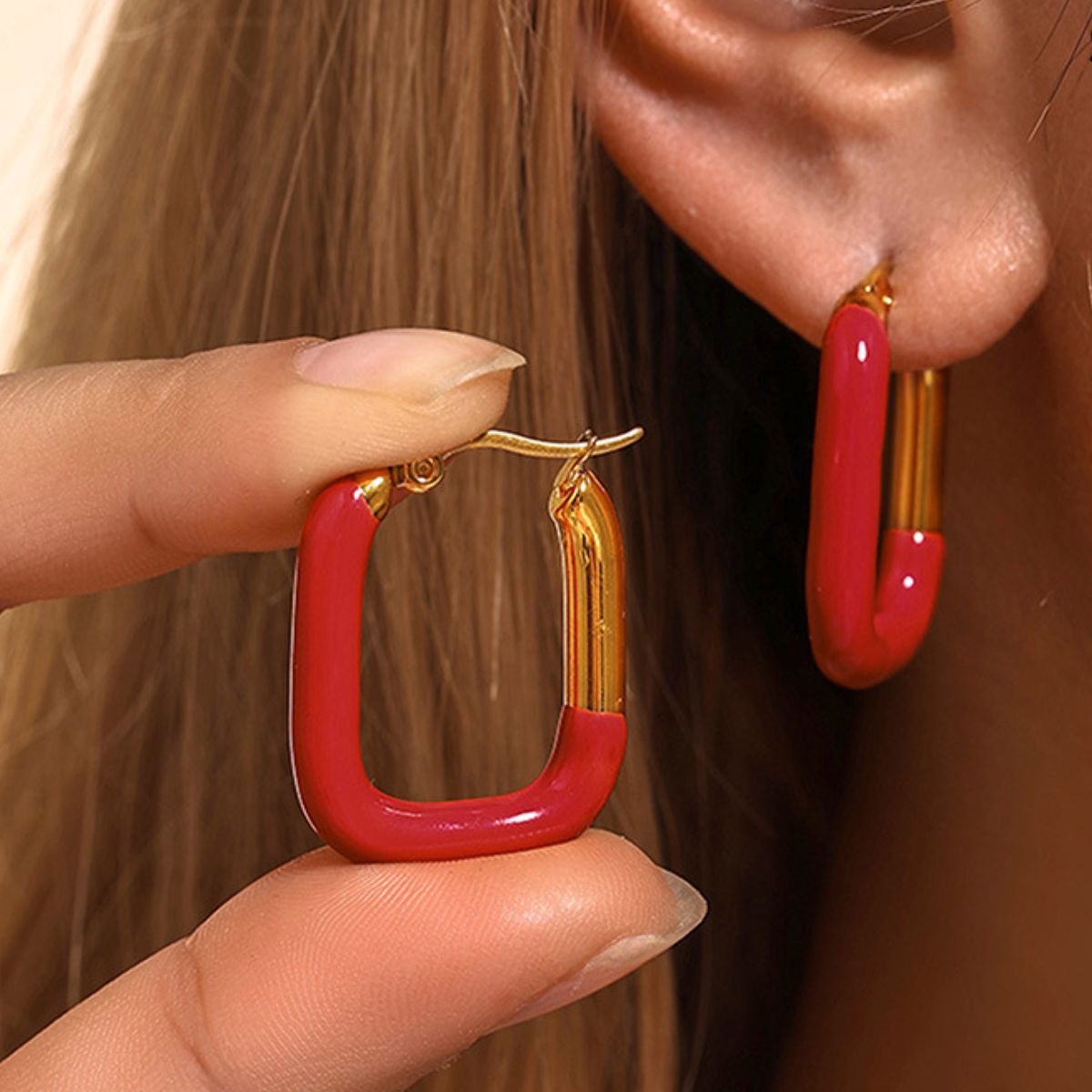 Stainless Steel Drip Oil Contrast Earring - Charming Charlie