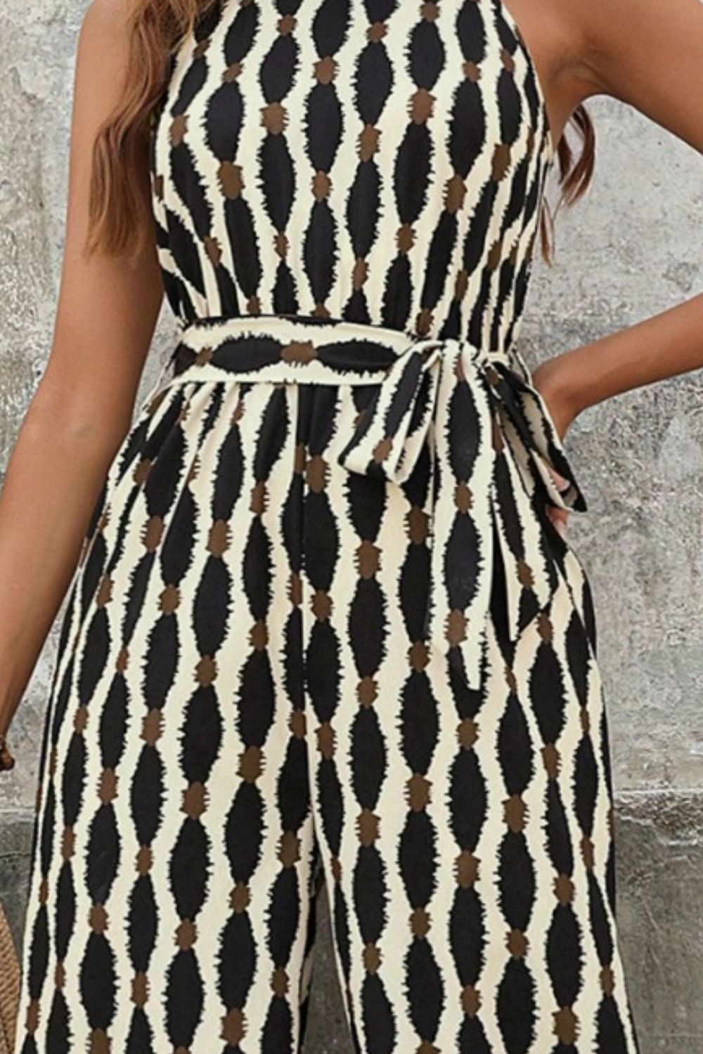 Tied Printed Grecian Neck Jumpsuit - Charming Charlie