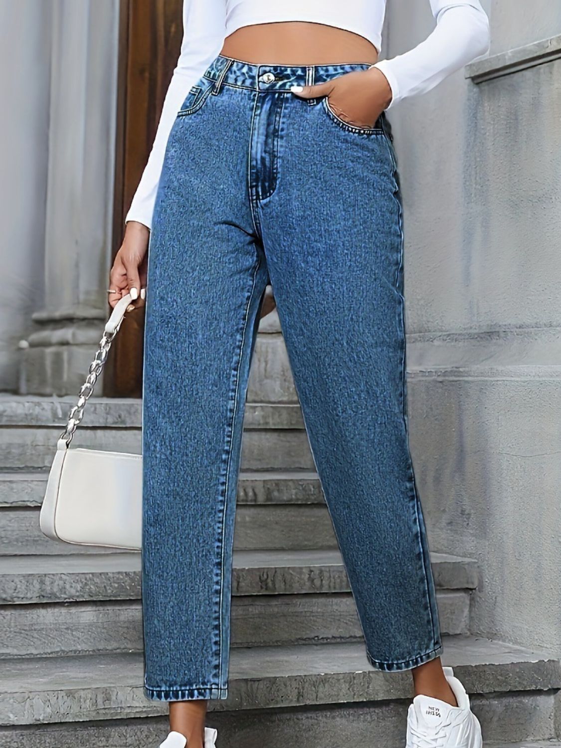 Pocketed Straight Leg Jeans - Charming Charlie