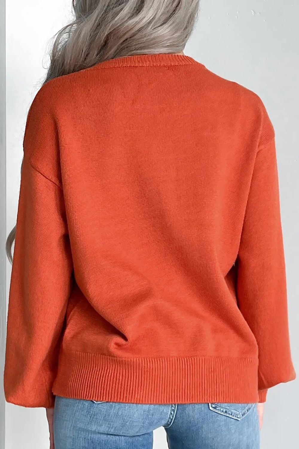 Pumpkin Pattern Round Neck Sweater - Charming Charlie