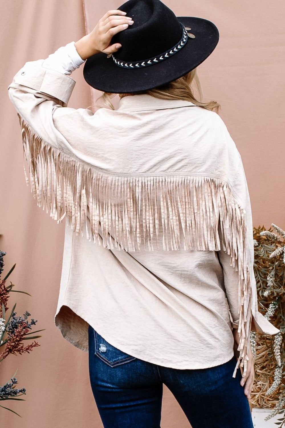 And The Why Full Size Fringe Back Detailed Button Down Shacket - Charming Charlie
