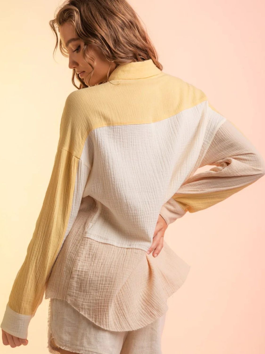 Contrast Button Up Long Sleeve Shirt - Charming Charlie