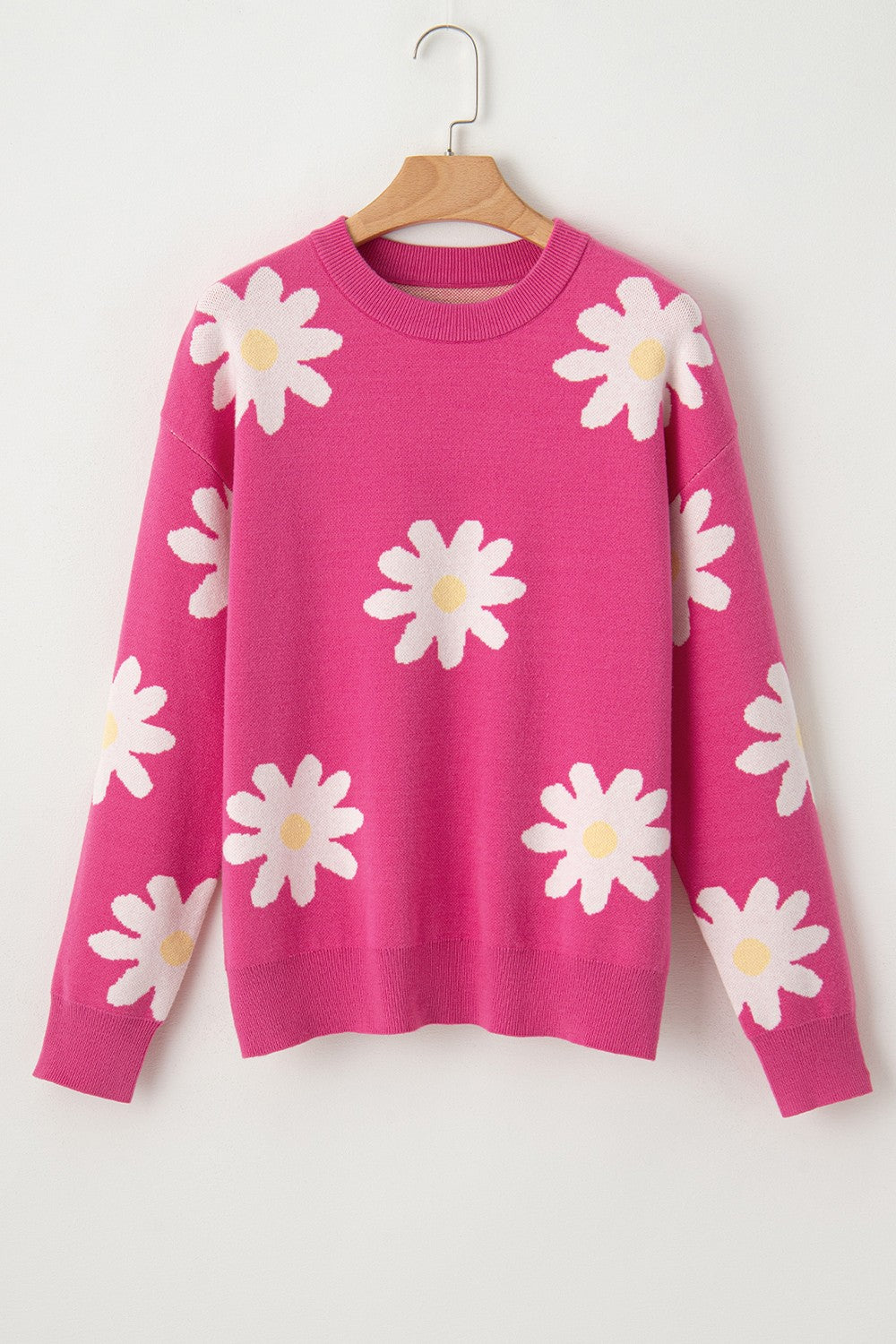 Daisy Round Neck Dropped Shoulder Sweater - Charming Charlie