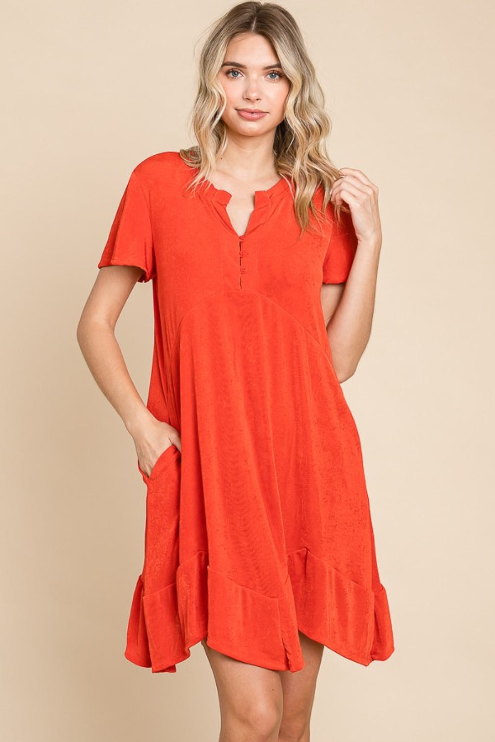 Culture Code Full Size Short Sleeve Ruffled Asymmetric Hem Dress - Charming Charlie