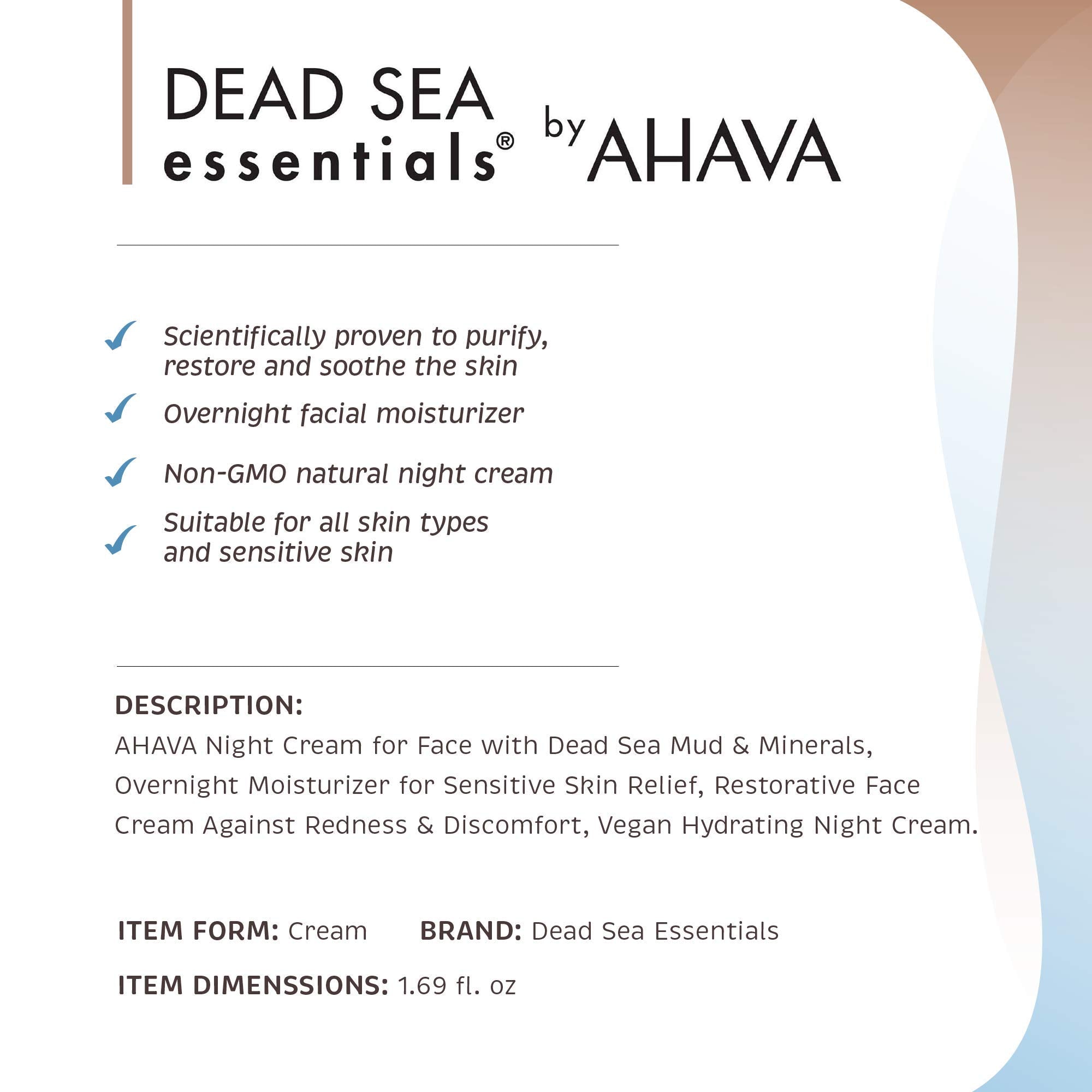 Dead Sea Essentials Mud Night Cream, Hydrating Moisturizing Vegan Skin Care, Cruelty free - 1.69 Fl oz, 50 ml - Charming Charlie