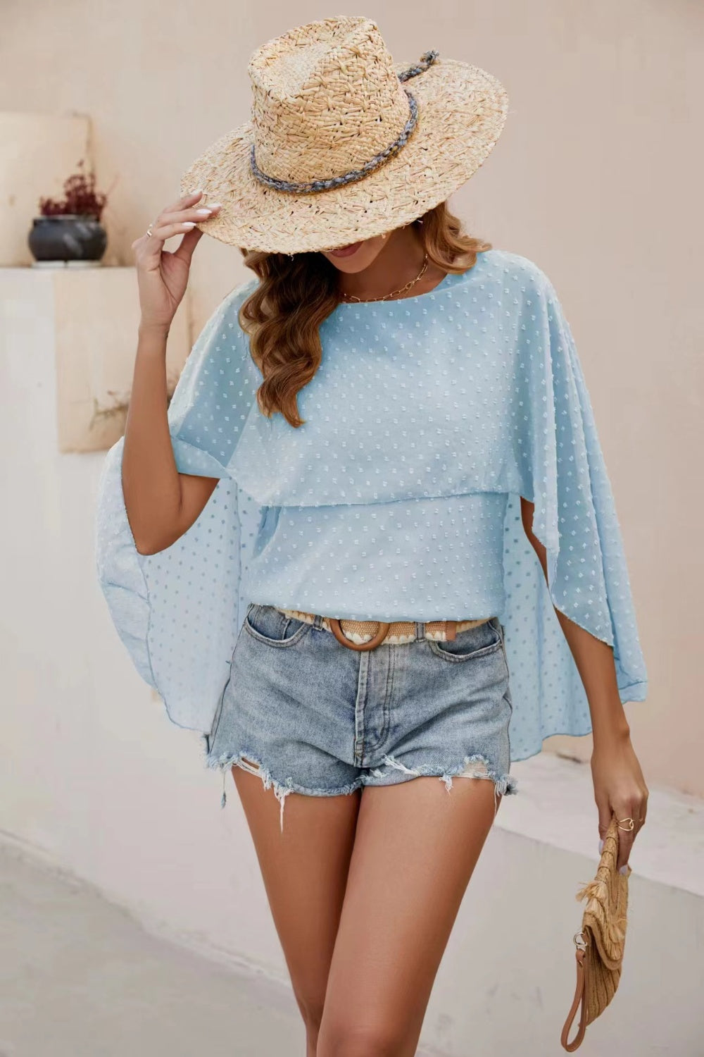 Swiss Dot Round Neck Blouse - Charming Charlie