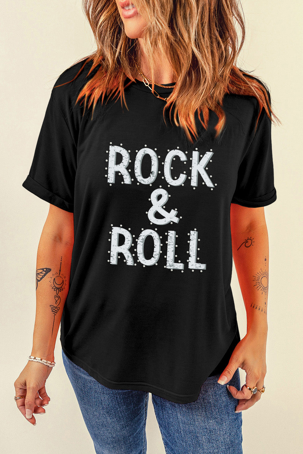 Letter Graphic Round Neck Short Sleeve T-Shirt - Charming Charlie