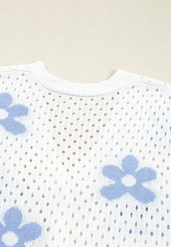 Flower Hollowed Out Button Down Long Sleeve Cardigan - Charming Charlie