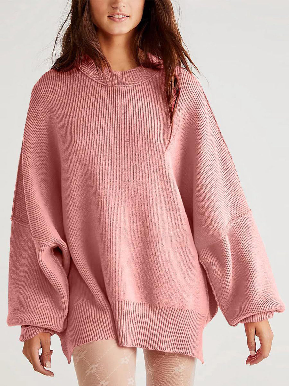 Round Neck Long Sleeve Sweater - Charming Charlie